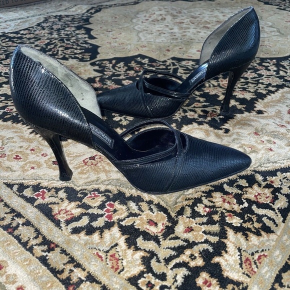 Giorgio Armani Vero Cuoio Black Leather Reptile Pumps Heel Shoes Italy - Picture 3 of 11